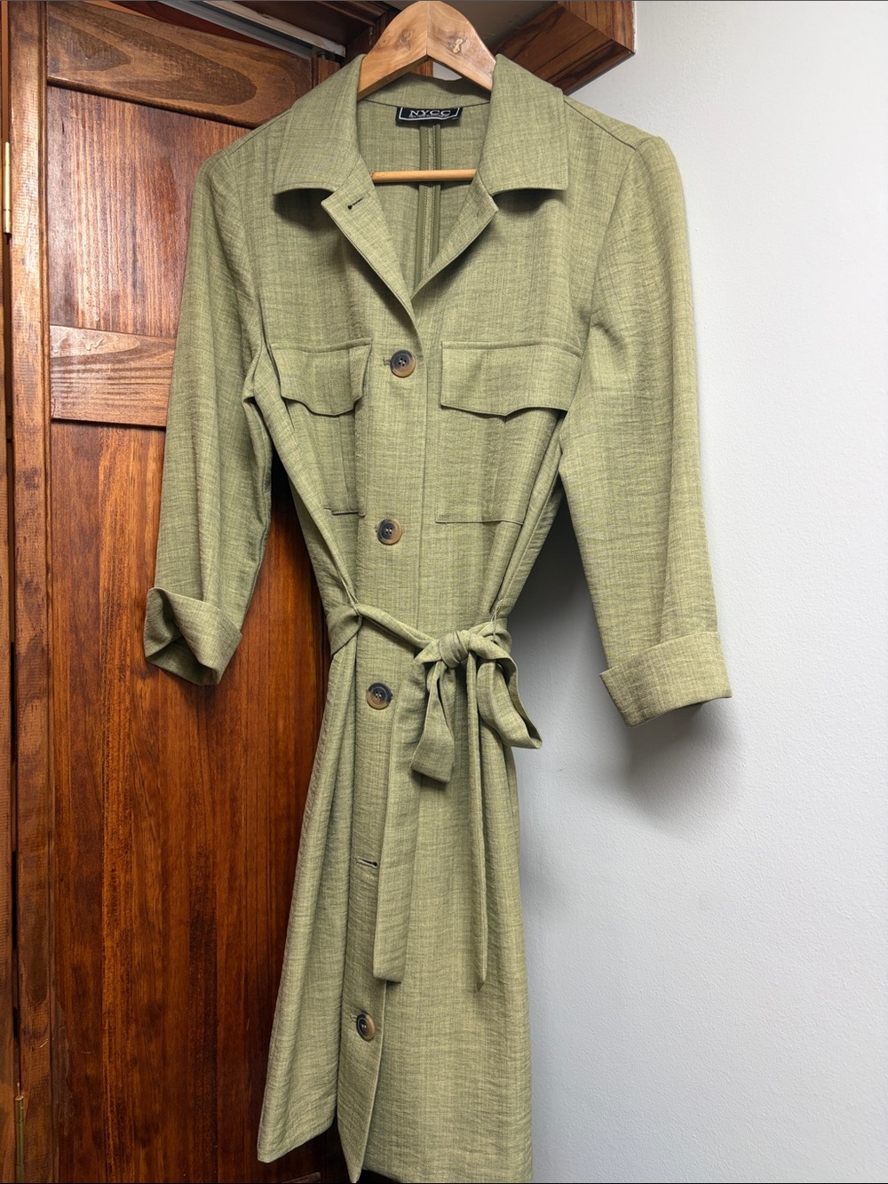 NY&C Olive Green Belted Shirt Dress-NEVER WORN!